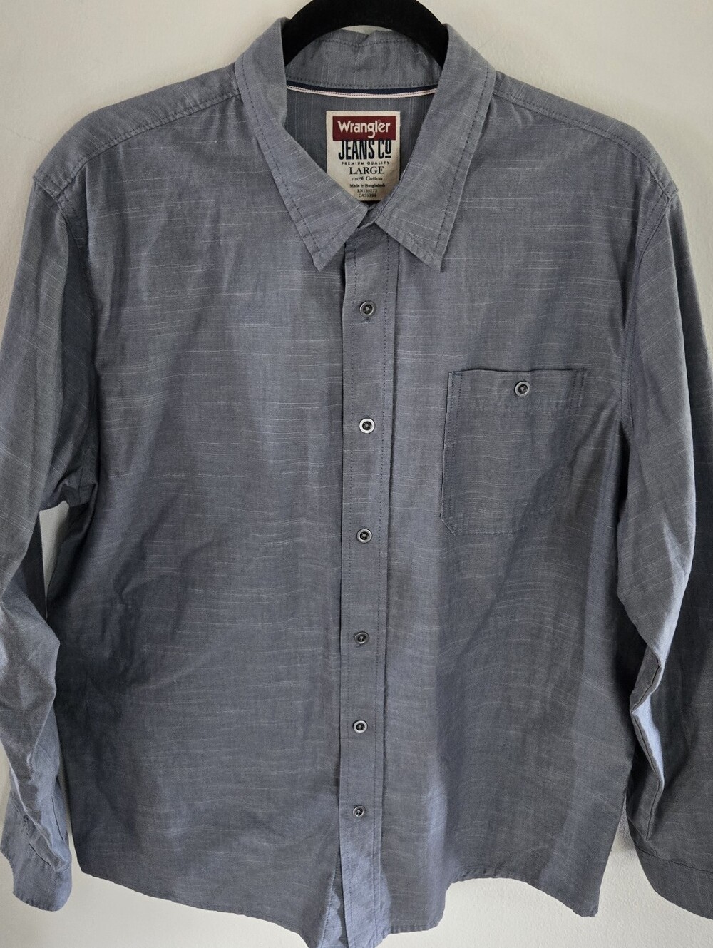 Wrangler Jeans Co Mens Large Slate Blue Gray Cotton Long Sleeve Button Up Shirt